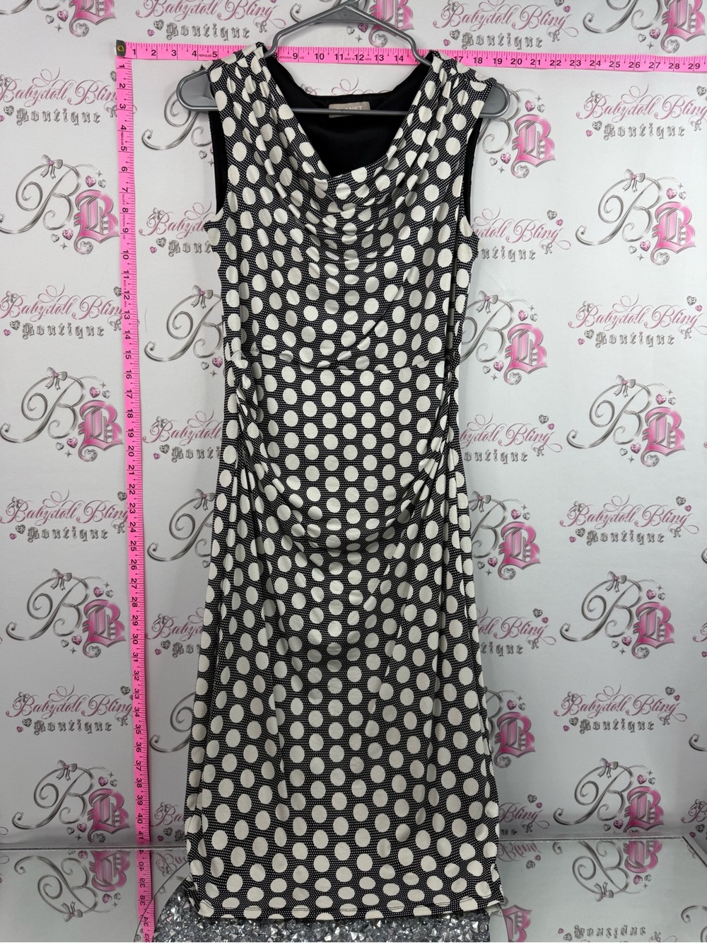 Planet dress dotted Sleeveless Black and White Polka Dot Cowl Midi Dress